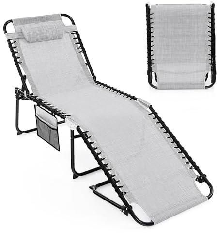 GIANTEX Sonnenliege klappbar Gartenliege, Campingliege Strandliege Verstellbarer Rückenlehne & Kopfstütze, Liegestuhl Liegesessel mit Seitentasche, Liege Reiseliege Relaxliege bis 150 kg belastbar