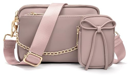 UTO Umhängetasche Damen Klein mit Abnehmbarer Münzbeutel Kunstleder Crossbody Bag Tasche für Frauen Handtasche Damen Umhängetasche PU Leder Bautasche Schultertasche Rosa