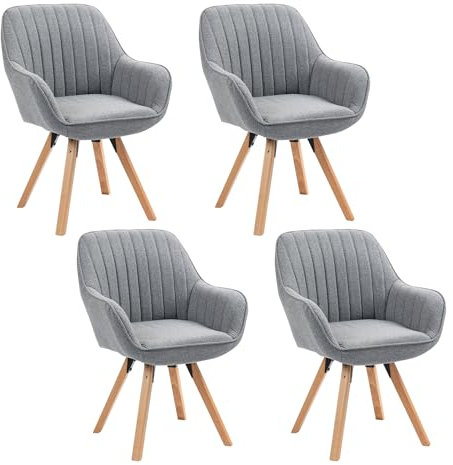 MEUBLE COSY Esszimmerstühle Drehbar 4er Set Küchenstuhl Polsterstuhl Drehstuhl mit Armlehne Sessel Schminkstuhl aus Stoff Massivholzbeine für Esszimmer Wohnzimmer Arbeitszimmer, Grau