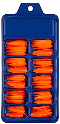 Colored Long Stiletto Press On Nails Full Cover Pointys False Nails Artificial Fingernails For Women Girls Acrylic Nail Design Salon Manicure Extension Tip Nails Coffin Shape (Orange, One Size)