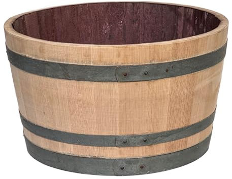 Temesso halbes Weinfass, Holzfass aus Eichenholz geschliffen als Kräuterbeet, Pflanzkübel oder Teich (1/2)