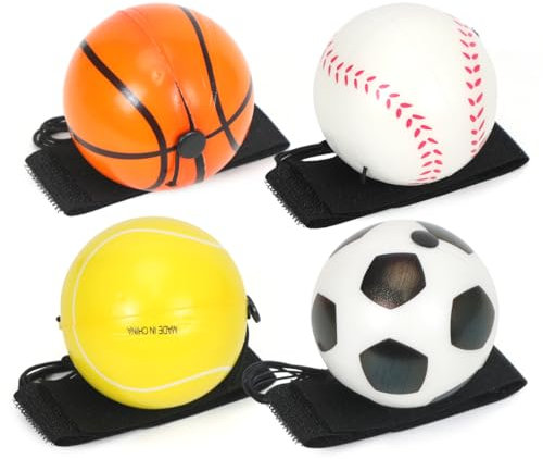 Springball mit Schnur, Handgelenk Ball Mit Schnur, 4 Stück Handgelenk Return Ball(Fußball, Basketball, Baseball, Softball), Jumper Ball mit Schnur, Sport Handgelenk Ball für Kinder Erwachsene