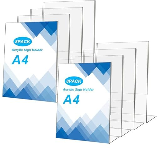 LOPYXBR 8 Stück Aufsteller A4, Transparent Tischaufsteller A4 Acryl L Form Aufsteller, Werbeaufsteller A4 Acryl Tischaufsteller Ständer für Prospekte Werbung Menükarte Büro Restaurant Cafe Shop
