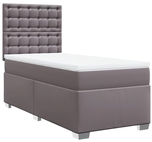 vidaXL Boxspringbett, Einzelbett mit LED Matratze Matratzenauflage, Bettgestell mit Lattenrost Kopfteil, Polsterbett Bett für Schlafzimmer, Grau 100x200cm Kunstleder