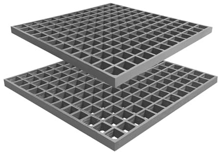 NATOTELA 485x485x25mm Glasfasergitter 2er GFK Gitterrost grau Abflussrost mit MW: 40/40mm Feuchtigkeitsbeständig GFRP Einlaufrost für Industrieparks wie Autowaschbecken Lager und Chemiewerke