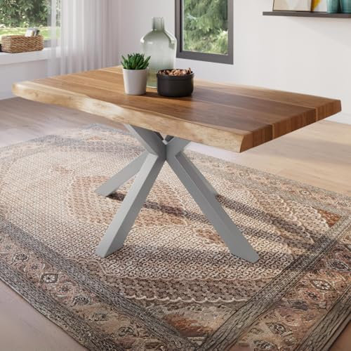 trelevo Esszimmertisch 120x80 cm naturfarben Spider-Gestell Baumkante