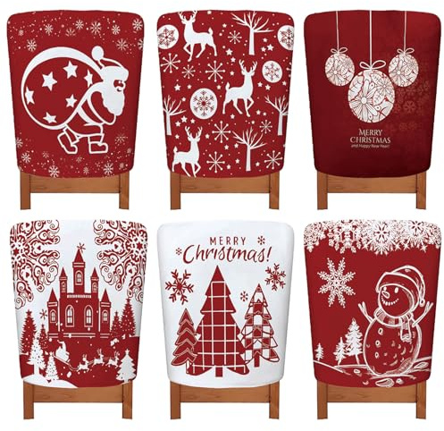 Treer Weihnachtsstuhlhussen, 6 Stück, Weihnachtsstuhl-Rückbezüge, Weihnachts-Sitzbezüge, Esszimmerstuhl-Schonbezüge, Dekorationen für Weihnachten, Urlaub, Party, Zuhause, Küche (6 Stück, Rentier)