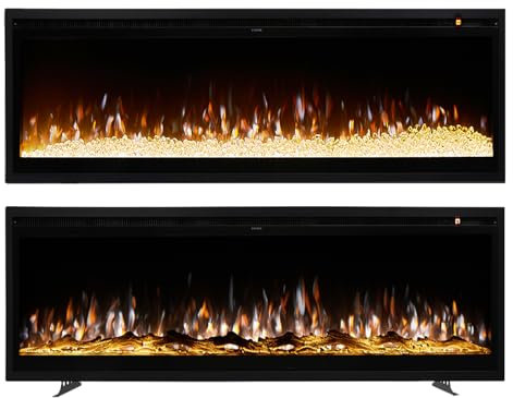 WarmieHomy Large Electric Fire Wall Mounted/Recessed/Freestanding 50/127CM Electric Fireplace with Remote Control, 12 LED Color Flame Effect Media Wall Fireplace, Crystal & Log Set, 900W&1800W