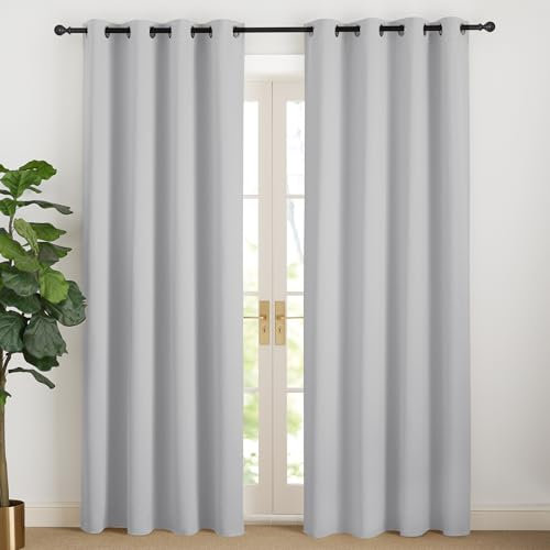 NICETOWN Hellgrau Vorhang Blickdicht Thermo Vorhänge 220 cm Lang Gardinen mit Ösen 2er Set Übergardinen Wohnzimmer Modern Ösenschal 2er Set Verdunklungsvorhänge Curtains, H220 x B140 cm