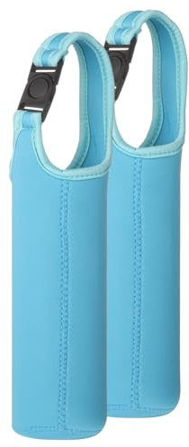 sourcing map 2pcs Neoprene Carrier Water Bottle Sleeve, 15.5-20oz Insulated Water Glass Bottle Carrier Bag Collapsible Drink Bottle Sleeve Cover Holder with Handle, Blue