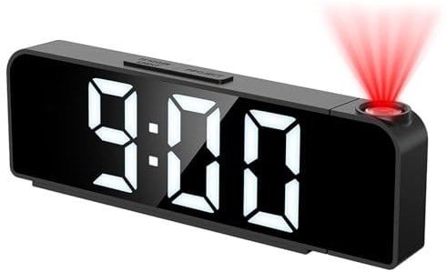 Tisaika Projection Alarm Clock Bedside 7.9'' LED Alarm Clocks with 180° Rotatable Projector Adjustable Brightness Temperature Date Snooze Night Mode Time Memory USB Clocks for Bedroom Home Office