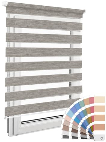 Home-Vision Premium DuoRollo Schrauben mit Bohren Holzlook Grau B135 x H220 cm