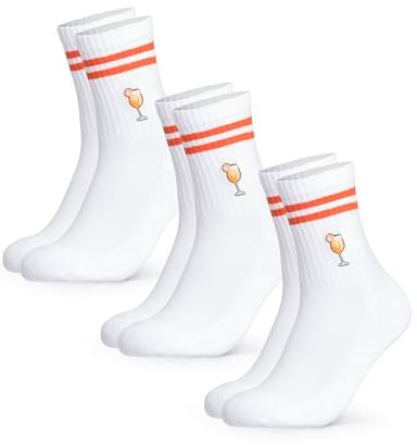 Occulto Damen & Herren Motiv Tennissocken mit Streifen 3er Pack (Modell: Summer), Statement Tennis Socken Sprizz 39-42