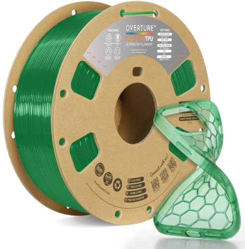 OVERTURE High Speed TPU 95A 3D Printer Filament 1.75, 1kg Translucent Green | Flexible & High Elasticity & Durability, Excellent Layer Adhesion, Accuracy ± 0.02mm, Fits Most FDM (Translucent Green)