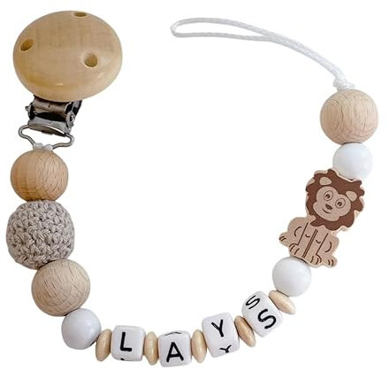 Schnullerband mit Namen für Mädchen & Jungen personalisierte Baby Geschenke (Löwe)