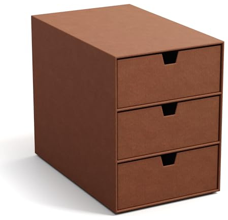 BIGSO INGRID Schubladenbox für Dokumente und Bürobedarf – Schreibtisch Organizer mit 3 Schubladen – Ablagesystem aus Faserplatte und Papier in Leinenoptik - Sienna