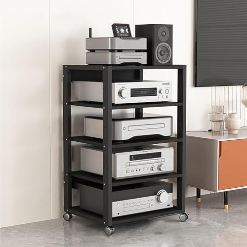 MegLob Soporte De Consola Rodante, Soporte De Medios AV Móvil Con Ruedas, Torre De Estante De Audio Con Altura Ajustable, Estante De Televisión De Esquina Profesional,50.1 * 40 * 90cm