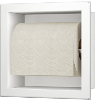 Bernkot Unterputz-Toilettenpapierhalter Edelstahl, WC Toilettenpapierhalter für das Badezimmer Halterung,17.3×17.3×8.7cm, Weiß