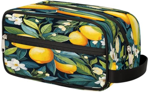 VQUVQV Beauty case per cosmetici, borsa da toilette da viaggio di grande capacità, Foglie di limone floreale, Beauty case