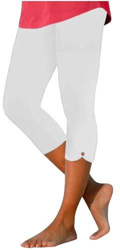 Legging Court Femme Blanc Acheter en Ligne de Danse 3/4 Sport de Course Shorty Tenue Fitness À Pied Minceur Pantalon Femme Taille Elastique Legging Blanc S