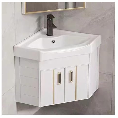 Lavabo de Esquina con Armario, Mueble de baño, Lavabo de Esquina for Montaje en Pared con Almacenamiento(White,48cm/18.89in)