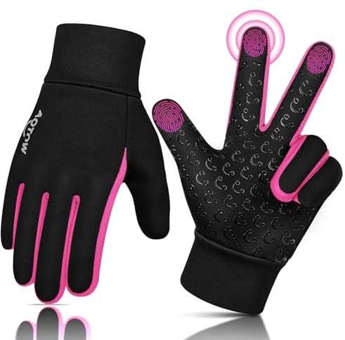 AOTOW Kinder Handschuhe Winter Thermo Laufhandschuhe - Touchscreen Fahrradhandschuhe Warm Kinderhandschuhe Winddichte Warme Fahrrad Handschuh Softshell Reithandschuhe für 4-12 Jahre Kind Jung