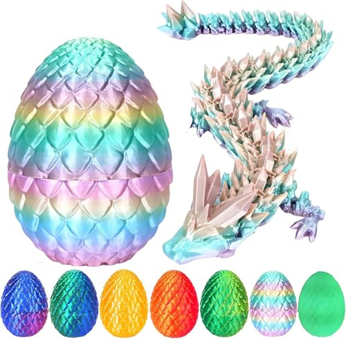 SpirWoRchlan 3D Printed Dragon Egg, Mystery Articulated Crystal Dragon Egg Fidget Toys, 3D Print Surprise Animals Toy for Kid Teen Boy Girls, 3D Printed Dragon-Egg with Dragon-Inside Rainbow Color