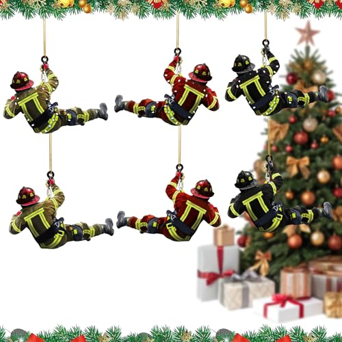 6 Stück Feuerwehrmann Weihnachtsbaumbehang,Feuerwehrmann Hängend | Flache Acryl Weihnachtsbaumschmuck,Feuerwehrmann Weihnachtsbaum Anhänger,für Wandfenster Geschenke Weihnachtsfeierzubehör
