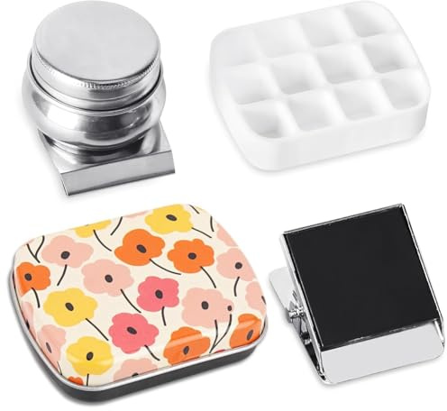 Asyduey Portable Mini Tin Box,12-Well Empty Watercolor Palette,Small Paint Storage Kits with Magnetic Clip and Oil Pot Easy to Use A