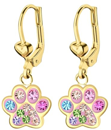 FIVE-D Ohrringe Pfote Tatze Hund 925 Sterling Silber gold Kinder Damen Mächen (Ohrhänger-Goldbunt)