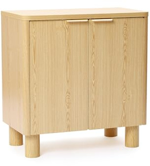 Hometopia Modernes Sideboard Wohnzimmer, Kommode mit 2 Türen in Naturholzoptik, Stauraumschrank mit runden Füßen für Küche, Esszimmer, Flur oder Schlafzimmer, 72 × 75 × 40 cm