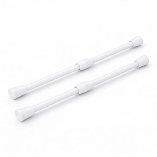 Paquete de 2 varillas telescópicas, Goowin 30-50 cm varilla de tensión sin taladrar, resorte inoxidable, barra de tensión ajustable para gabinete, cocina, metal inoxidable, sin taladrar (blanco)