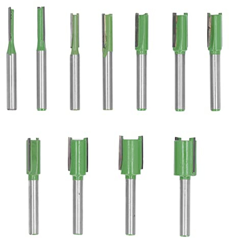11 Piezas Juego de Fresas para Router con Vástago de 6 mm, Fresas Rectas de Carburo de Tungsteno con Revestimiento PTFE, de Una y Dos Filos para Ranurar y Chaflanar en Carpintería