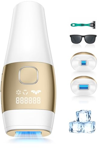 IPL Geräte Haarentfernung mit 5℃ Eiskühlsystem, 5 Energiestufen, 999,900 Blitzen, Schmerzfreie IPL Laser Haarentfernung Hair Removal für Frauen Männer, Intimbereich, Körper und Beine, Gold