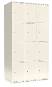 kaiserkraft | 4er-Schließfachschrank Fydor | 3 Abteile | Weiß | B 900 mm | Flache Dachform | Zylinderschloss