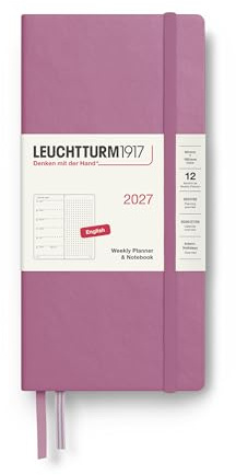 LEUCHTTURM1917 Wochenkalender 2027 Dotted Wallet (B6+ x A6) mit Notizbuch - Terminplaner Englisch, Dusty Rose, Hardcover, 125 x 190 mm + 90 x 150 mm, Januar-Dezember, Wochenübersicht + Notizseite | Dotted, Dusty Rose, Englisch, Hardcover, 80 g/m² säurefrei, 144 Seiten, B6+ x A6, 3-Jahresübersicht