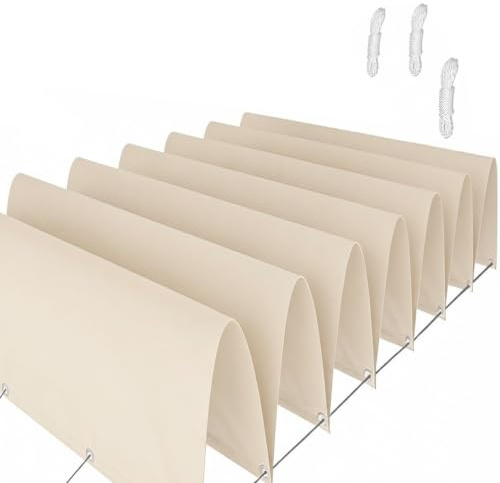 Toldo Vela de Sombra Ondulada Retráctil 270 x 340 cm Prueba de Viento Protección UV Toldo Vela Rectangular con Ojales y Cuerdas para Exterior en Terraza, Jardín, Blanquecino