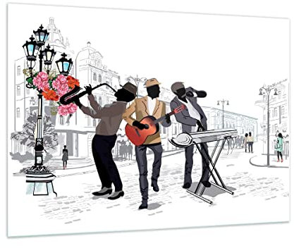 Moderne Impression sur Verre 100x70cm Image Tableau en Verre Decoration Murale Musique instruments rue ville Grand Tableaux Decoratifs Muraux Chambre Horizontal Deco Cadre Salon Art GAA100x70-2933