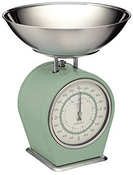 KitchenCraft Living Nostalgia Mechanical Kitchen Scales, Retro Traditional Weighing Scale 4 kg (8 lbs), 25 x 25 x 30 cm, English Sage