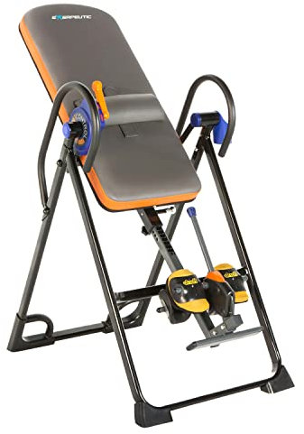 EXERPEUTIC 975SL 'All Inclusive' Inversionstisch mit extra Kapazität, mit Soft-Knöchelpolstern, Surelock und iControl-Systemen, Kühles Grau und Orange, Schwarz