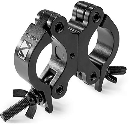 BeamZ BC50B-200D Swivel Coupler Slimline Truss Clamp, 200kg Capacity, Aluminium Black Double Truss Clip for Stage Lighting, Fits 48-51mm Tubes, Butterfly & Nut Fixing, M10 Bolt