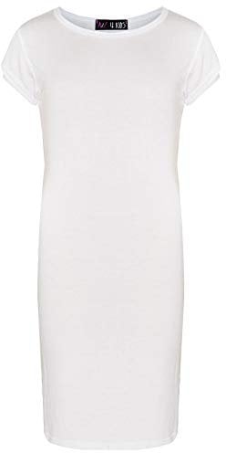 A2Z 4 Kids Girls Dresses Plain Short Sleeves Cap Slim - New Midi Dress White 7-8