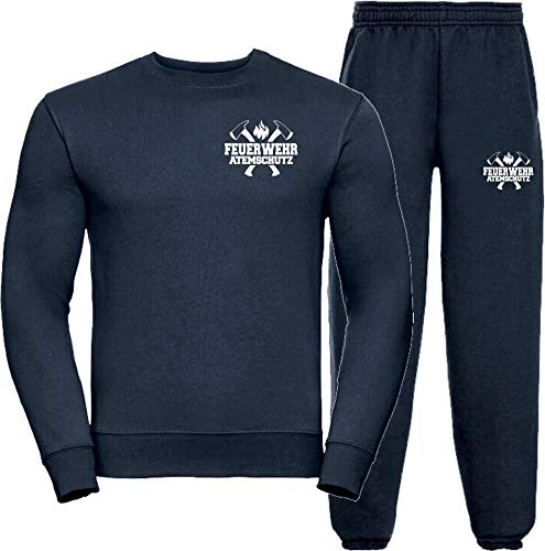 Sweat-Jogginganzug Navy, Feuerwehr ATEMSCHUTZ, Äxte Weiss