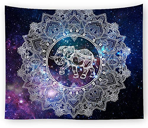 Naturer Psychedelic Elefant Wandteppich Lila 150x200 Mandala Wandtuch Hippie Indisch Glänzend,Boho Decke Wandbehang,Beach Tapestry Yoga Meditation Mat