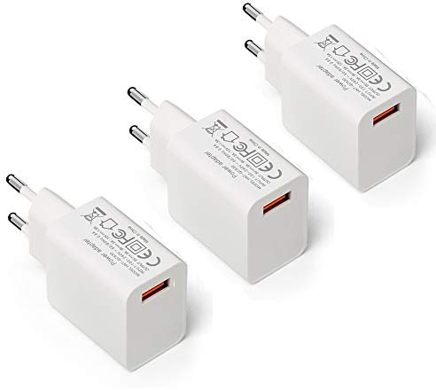 【3 Pacchi】Quick Charge 3.0, Ricarica rapida 18 W. Adattatore di alimentazione USB Presa a muro per Caricabatterie wireless QI da 10 W, iPad Pro, tablet, iPhone, Samsung Galaxy, LG, HTC