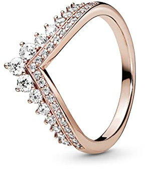PANDORA Prinzessin-Wishbone Ring in Roségold mit 14 Karat rosévergoldete Metalllegierung und Cubic Zirkonia Steinen Timeless Collection, Größe 60