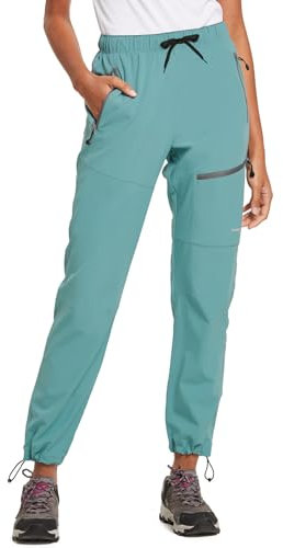 baleaf Damen Outdoorhose Wanderhose Wasserdicht Schnelltrocknend Leicht Trekkinghose Capris UV Schutz UPF 50 Funktionshose mit Reißverschlusstasche Regular Version Grün M