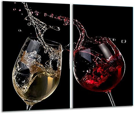 QTA | Herdabdeckplatten 2x30x52 cm Ceranfeld 2-Teilig Universal Elektroherd Induktion für Kochplatten Herdschutz Deko Schneidebrett Sicherheitsglas Spritzschutz Glas Schwarz Wein