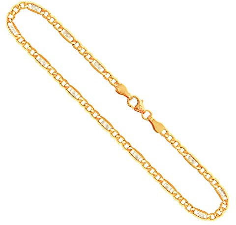 EDELIND 585 Gold Kette Herren 3.5 mm Länge 55cm Fantasiekette Gelbgold/Weißgold Goldkette Halskette Echtgold inkl Schmuck Geschenk Box Made in Germany