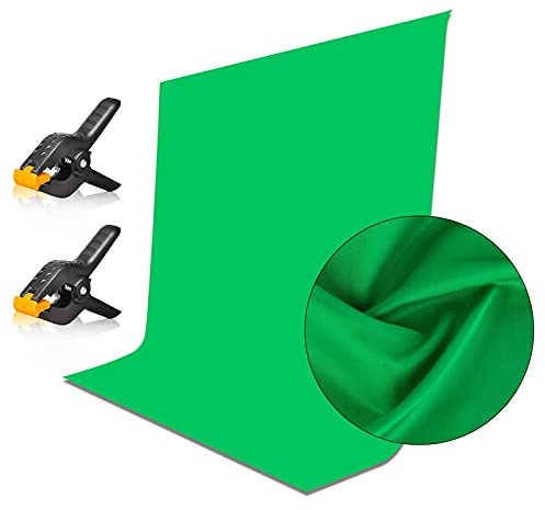 EMART 1,5x2m Greenscreen Grüner Hintergrund Polyester Grüne Chromakey Green Screen Faltbar mit 2 Federzwingen für Fotografie, Zoom, Interviews, Live-Stream